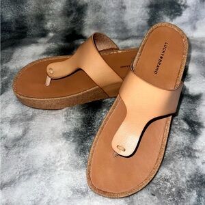 Lucky Brand Tan Platform Thong Sandals